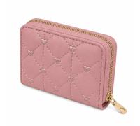 Ladies change card bag, zip storage bank card case, small portable 11 large capacity pouch, Pink, 4.33 x 3.4 x 0.8 inches, Modern Stylish