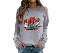 Ladies Cheerleader Christmas Costumes Hoodie Y2K Gifts for Her Formal Print Sweatshirt Round Neck Fit Pullover Tops Casual Long Sleeve Workout Shirts Loose Blouse (Grey-B, S) Sale Clearance