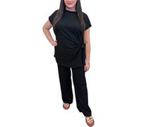 Ladies Cheesecloth Textured Side Knot Top T-Shirt With Elasticated Trouser Tracksuit Womens Short Sleeve Tie Knot Top With Flared Trouser Co-ord Set