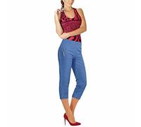 Ladies Cherry Berry Capri Cropped 3/4s Elasticated Summer Pants#Denim Blue Capri Trouser#UK 24