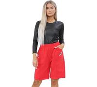 Ladies Cherry Berry Shorts - Womens Plain Capri Length Stretch Fit Pull On Elasticated Waist Summer Crop hot Pants Short Pants Plus Size 10-20 UK (14, Red)