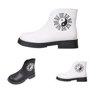Ladies Chinese Boots Womens Boots With Side Zip Chinese Traditional Booties Individuality Eight-Trigram Formation Bootie Yin And Yang Pattern Boot Slip On Rain Boot Non Slip Walking Booties