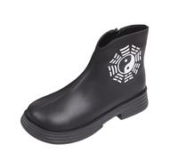 Ladies Chinese Boots| Womens Boots With Side Zip| Yin And Yang Pattern Boot| Slip On Rain Boot| Non Slip Walking Booties| Chinese Traditional Booties| Individuality Eight-Trigram Formation Bootie