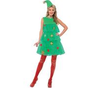 Smiffy's Women's Christmas Tree Costume, Dress & Hat, Size: 16-18, Colour: - christmas costume tree dress ladies fancy womens outfit tutu xmas