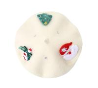 Ladies Christmas Beret Elegant Vintage Hat Cozy Xmas Berets Cute Warm Winter Hats with Bow White