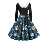 Ladies Christmas Dress, Women Xmas Santa Gift Long Black Skirt Christmas Swing Dress Plus Size Evening Dresses Adult Fancy Costumes Mrs Santa Claus Costume