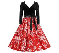 Ladies Christmas Dress, Women'S Christmas Snowflakes Xmas Mrs Claus Outfit Womens Santa Dress New Year Dresses For Women Costume Adult Long Sleeve Santa Print Ladies Xmas Festive