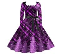 Ladies Christmas Dresses Uk, 1950s Dresses for Women Swing Print Dress A-Line Cocktail Prom Party Dress with Novelty Christmas Xmas Dresses Prom Swing Printing Holiday Clothing