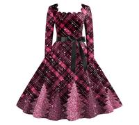 Ladies Christmas Dresses Uk, 1950s Dresses for Women Vintage Rockabilly Dresses A-Line Fancy Costumes Xmas Snowflake Print Party Retro Xmas Dresses for Women Uk Holiday Christmas Women Dress