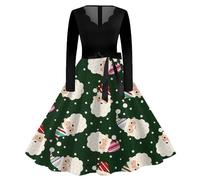 Ladies Christmas Dresses Uk, 1950s Dresses for Women Vintage Rockabilly Dresses A-Line Fancy Costumes Xmas Snowflake Print Party Retro Plus Size Christmas Dresses Holiday Christmas Women Dress