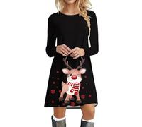 Ladies Christmas Dresses Uk, 1950s Dresses for Women Women's 50s Retro Vintage Rockabilly Long Sleeve A-Line Cocktail Party Elegant Dress Womens Xmas Dress Prom Swing Printing Holiday Clothing