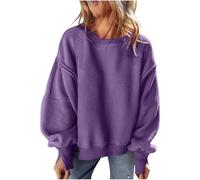 Ladies Christmas Jumper Double Side Plush Oversized Sweatshirt For Women Reverse Seam Side Split High Low Hem Crewneck Long Sleeve Pullover Tops Plain Sweatshirt Plus Size Pullover (Purple, XXL)