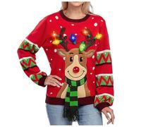 Ladies Christmas Jumpers, Christmas Sweaters for Women, Unisex Knitted Crew Neck Long Sleeve Reindeer Rudolf Xmas Winter Jumpers Ladies Xmas Jumpers Christmas Jumpers Ladies Winter Pullover