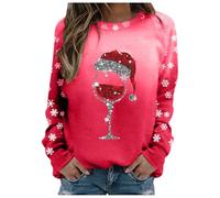 Ladies Christmas Jumpers Long Sleeve Sweatshirt, Print Jumper Drop Shoulder Crewneck Festive Ugly Sweatshirts Plus Size Uk Pullover Longshirt Without Hood Weihnachtskleidung Weihnachtssweatshirt