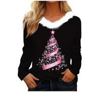 Ladies Christmas Jumpers,Women Christmas Tree Jumpers Funny Snowflake Print Faux Fur Trim Graphic Sweatshirts V Neck Long Sleeve Novelty Hoodies Xmas Holiday Shirts Going Out Blouse Tops