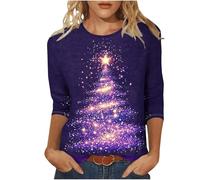 Ladies Christmas Jumpers - Women's Xmas T-Shirts Plus Size Christmas Tree Print Novelty Funny 3/4 Sleeve Elf Santa Print Reindeer Graphic Blouse Ugly Tee Shirt Pullover Holiday Tops