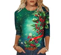 Ladies Christmas Jumpers - Women's Xmas T-Shirts Plus Size Christmas Tree Print Novelty Funny 3/4 Sleeve Elf Santa Print Reindeer Graphic Blouse Ugly Tee Shirt Pullover Holiday Tops