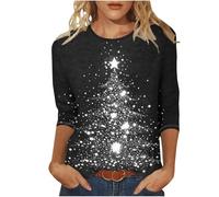 Ladies Christmas Jumpers - Women's Xmas T-Shirts Plus Size Christmas Tree Print Novelty Funny 3/4 Sleeve Elf Santa Print Reindeer Graphic Blouse Ugly Tee Shirt Pullover Holiday Tops