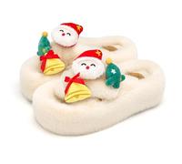 Ladies Christmas Slippers,Winter Indoor Outdoor Slippers for Women with Thick Platform Sole Cozy Warm Home Footwear for Casual Everyday Wear on Autumn Winter Seasons (Beige, 6)