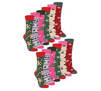 Ladies Christmas Socks | Sock Snob | Womens Colourful Novelty Design Xmas Socks | Gift for Her (4-8, 12 Pack)