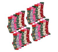 Ladies Christmas Socks | Sock Snob | Womens Colourful Novelty Design Xmas Socks | Gift for Her (4-8, 24 Pack)