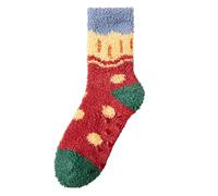 Ladies Christmas Socks,Soft Coral Fleece Stockings For Non Slip Thermal Sleeping Socks With Cute Cartoon Jacquard Patterns Cozy Home Wear For Cold Weather And Indoor Relaxation (Red, One Size)