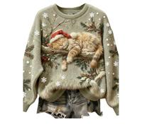 Ladies Christmas Sweatshirt Uk Sparkling Reindeer Snowflakes Printed Jumper Long Sleeve Crewneck Sweaters Womens Loose Fit Xmas Jumper Autumn Winter Sweatshirts Holiday Long Sleeve Tops Light Green