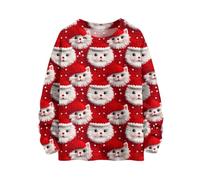 Ladies Christmas T Shirt Christmas Jumper Long Sleeve Eve Jumper Elegant Tops in Holiday Party Resistant Printed Jumpers for Parade Crew Neck Outfits in Dinner Deep Red 3XL