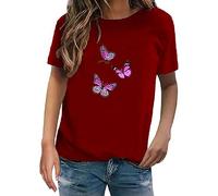 Ladies Christmas Tops Size 12 Pink Velvet Blouse 18Th Birthday Gifts for Girls Back to School Season Ladies Fashion Butterfly Print Round Neck Short Sleeve T Shirt Top Clearance Bargains