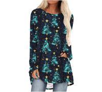 Ladies Christmas Tops UK 2024 Xmas Tree Gnome Red Wine Glass Snowflake Print Blouse Casual Round Neck Tunic Shirts Lightweight Going Out Cute Gnome Doll Elf Novelty Graphic Xmas Sweatshirts