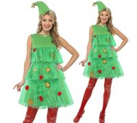 Smiffy's Women's Christmas Tree Costume, Dress & Hat, Size: 16-18, Colour: - christmas costume tree dress ladies fancy womens outfit tutu xmas