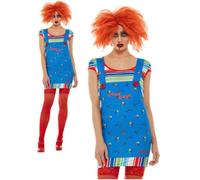 Ladies Chucky Costume Childs Play Halloween Licensed Fancy Dress Outfit Dungaree