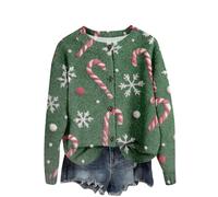 Ladies Chunky Christmas Jumpers Ladies Long Sleeve with Button Cable Knit Crew Neck Pullover Cardigans Top Loose Funny Christmas Novelty Print Knit Sweater Dark Green L