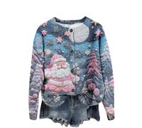 Ladies Chunky Christmas Jumpers Ladies Long Sleeve with Button Cable Knit Crew Neck Pullover Cardigans Top Loose Funny Christmas Novelty Print Knit Sweater Royal Blue XL
