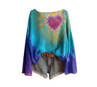 Ladies Chunky Knit Jumpers Ladies Vintage Boho Floral Crochet Sweater Oversized Boat Neck Long Sleeve Pullover Tops Lightweight Ribbed Knit Bohemia Blouse Sky Blue Style#1 Sweaters Women UK XL