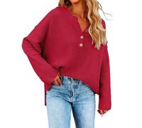 Ladies Chunky Knit Jumpers Winter Jumpers Women Ladies Long Sleeve V Neck Button Knitted Autumn Pullover Sweater Casual Pullover Black Ladies Jumper Red Off The Shoulder Jumper (Red, L)