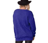 Ladies Chunky Knitted Sweater Pullover for Womens Cosy Baggy Winter Crew Neck Jumper Thick Top Casual Pull On Style Sweater Royal Blue 12-14