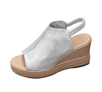 Ladies Chunky Wedges Ankle Strap Wedge Sandals Women's Large Size Fish Mouth 2025 Summer Thick Bottom Drag One High Heel Lightweight Slope Heel Shoes Sandals for Bunions Black Womens Sandles