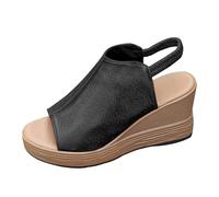 Ladies Chunky Wedges Ankle Strap Wedge Sandals Women's Large Size Fish Mouth 2025 Summer Thick Bottom Drag One High Heel Lightweight Slope Heel Shoes Sandals for Bunions Black Womens (Black, 5.5)