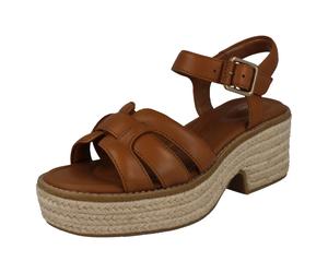 Ladies Clarks Rope Wrapped Platform Wedge Leather Sandals - Coledale Strap