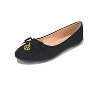 Ladies Classic Black Ballet Flats Comfy Round Toe Womens Ballerina Work Office Casual Slip-On Pumps Elegant Bow Detail UK Size 3-8
