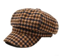 Ladies Classic Houndstooth Beret Hat Adjustable Fit Cotton Polyester Blend Soft Lightweight Vintage Style For French Cap For Daily Use Coffee(Coffee Color)