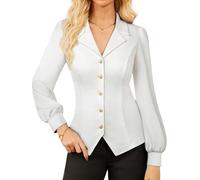 Ladies Classy Vintage Retro Buttin Shirt Slim Fit Waist Wrap Blouse Skiny Dressy Festive Evening Outfit White S
