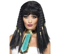 Ladies Cleopatra Fancy Dress Wig Black with Plaits Egyptian Queen Wig by Smiffys