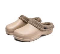 Ladies Clogs Fleece Lined Slippers Womens Mens Waterproof Fur Lined Garden Clogs Unisex Mules Winter Warm Comfy Shoes Lightweight Anti-Slip House Slippers Indoor Outdoor Khaki