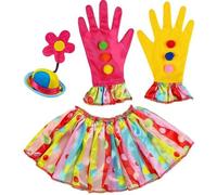 Ladies Clown Accessory Set Mini Hat Collar Gloves Circus Fancy Dress