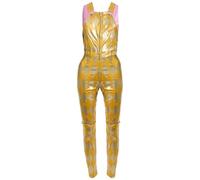 Ladies Clown's Assistant Costume - Pink Velour Crop Top and Yellow Dungarees with Diamond Pattern - Adults Womens TV Movie Halloween Fancy Dress Costume