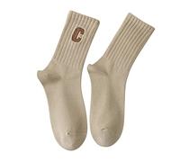 Ladies Combed Cotton Embroidered Letter Big C College Style Sports Socks Socks Dildos (Khaki, One Size)