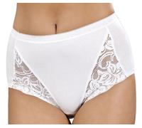 Ladies Combed Cotton Lace Briefs, High Leg Stretch 3 pack Knickers in White Sizes 16