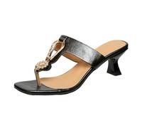 Ladies Comfort Extra Wide Fit Heeled Sandals Temperament Women's Large Size Fashion Square Head High Heeled Sandal Slippers Plastic Slippers Womens Sliders Size 8 Wide Fit (Black,5)